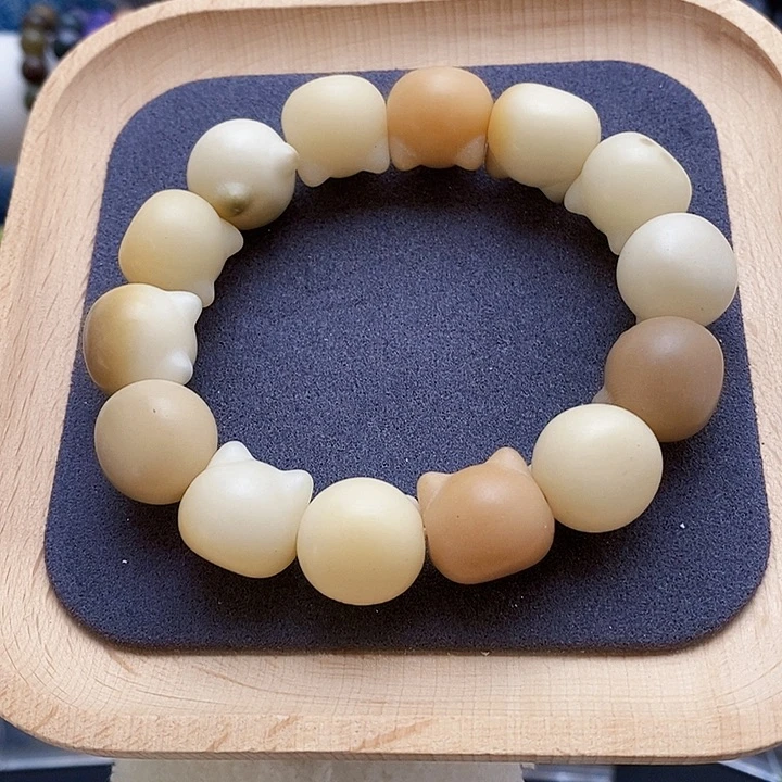 菩提根/象牙果手串多宝手工雕刻猫头手串