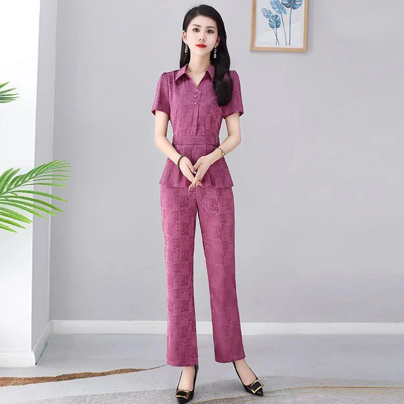 职业套装女夏款2024新款高端时尚洋气时髦气质妈妈收腰显瘦两件套