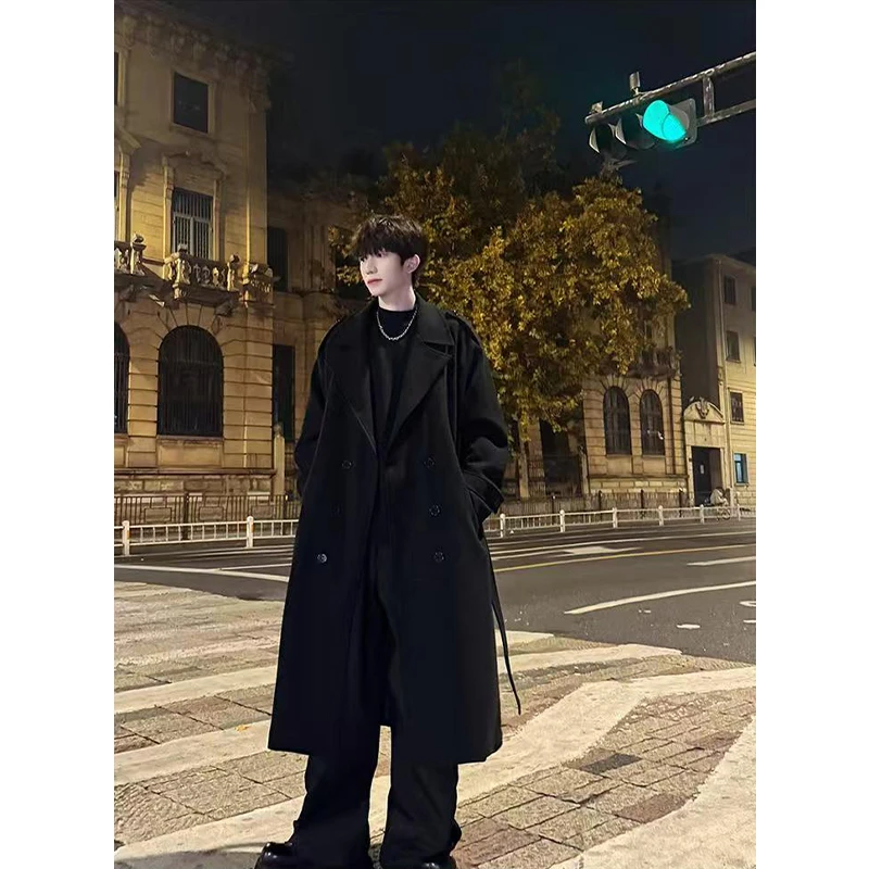 双排扣英伦风过膝长款毛呢大衣外套男秋冬潮牌高级感宽松呢子风衣