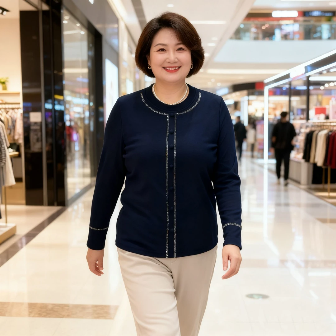 秋冬新款打底衫上衣圆领烫钻宽松遮肚GLY3209