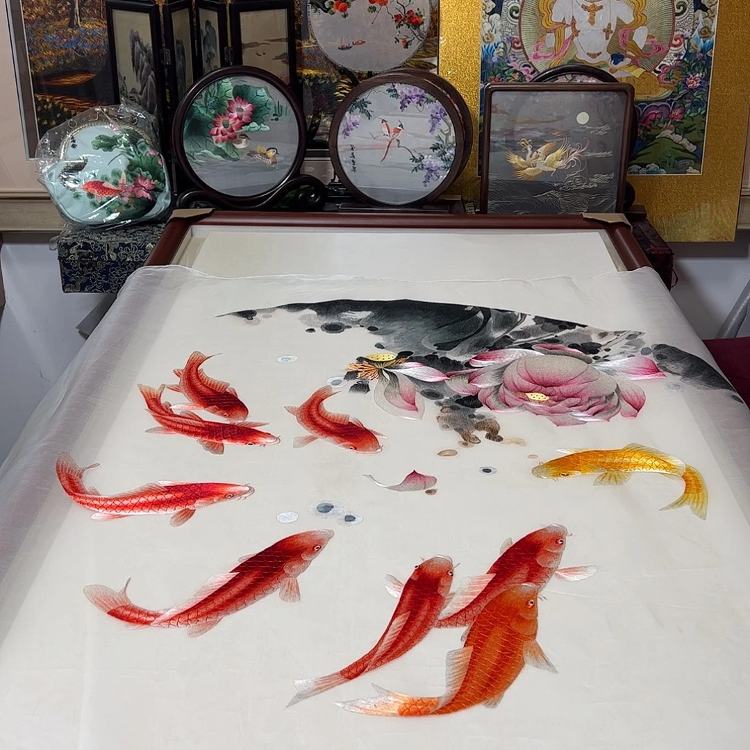 蓝***贝刺绣纯手工刺绣画