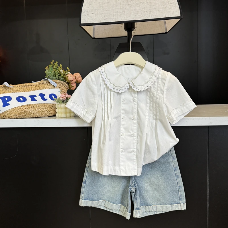 【现货】leomama童装女童中大童衬衫娃娃衫25夏季儿童洋气短袖衬衣