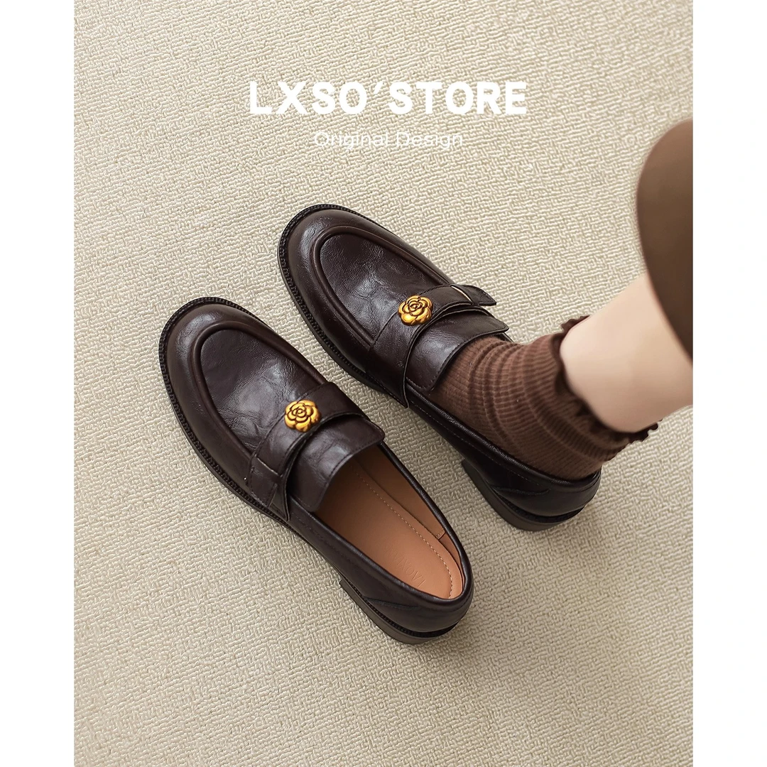 真皮软底乐福鞋女2025新款增高粗跟单鞋英伦风厚底一脚蹬小皮鞋子