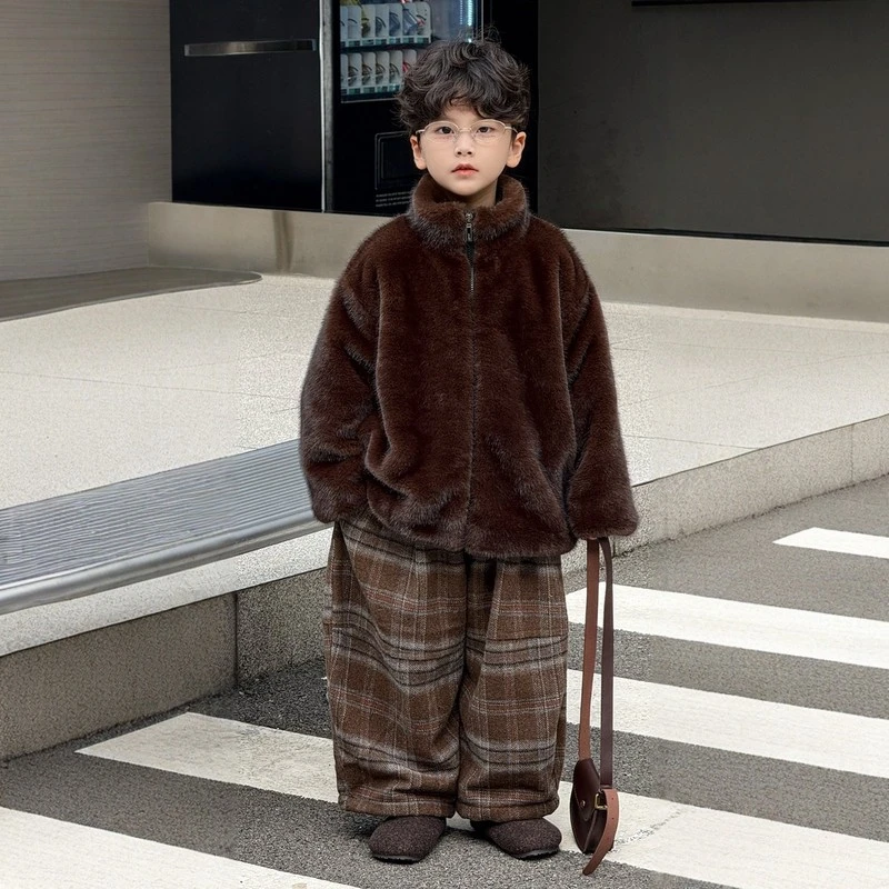 童泰儿童仿貂毛外套小宝宝冬季夹棉上衣男童加厚保暖棉服女孩洋气