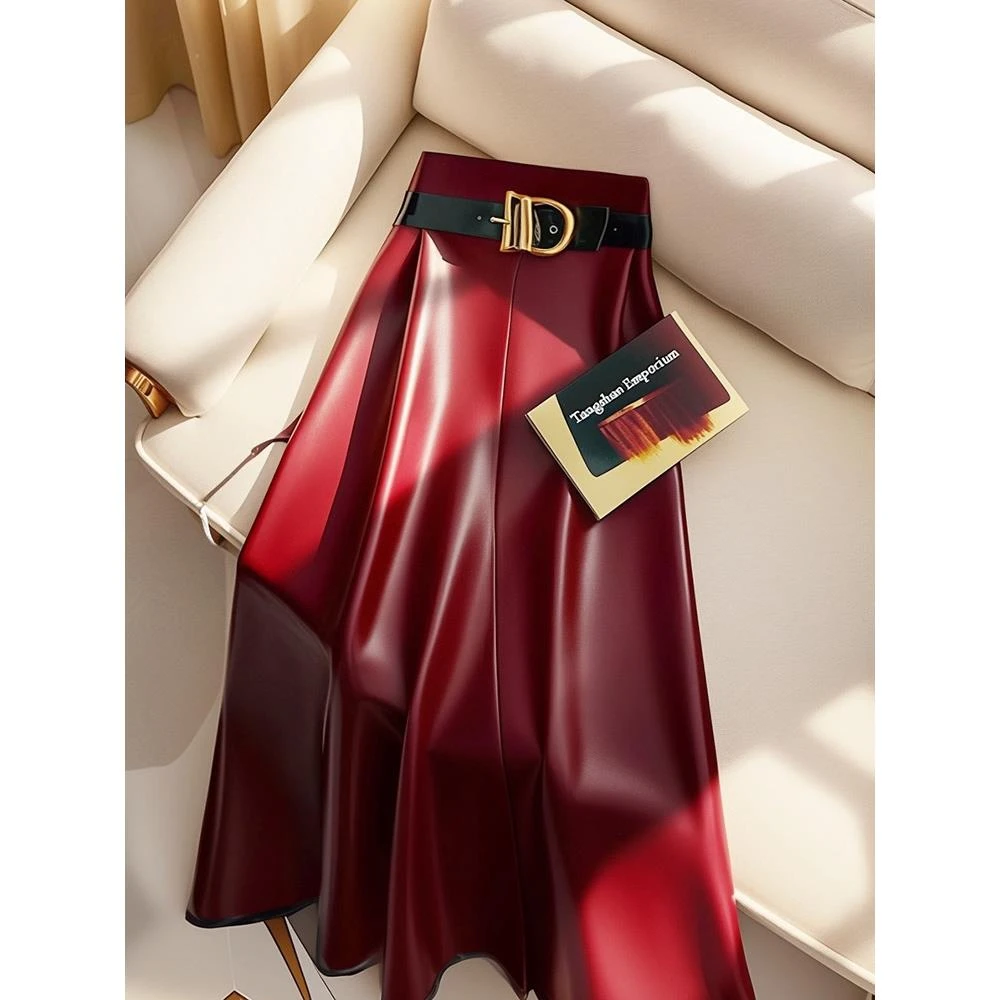 超好看气质名媛高端女神范高级感红色皮裙半身裙女2025新款小个子