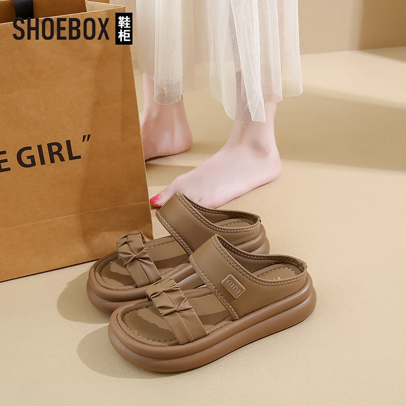 SHOEBOX鞋柜凉拖女夏外穿2025新款厚底沙滩凉鞋时尚女士一字拖