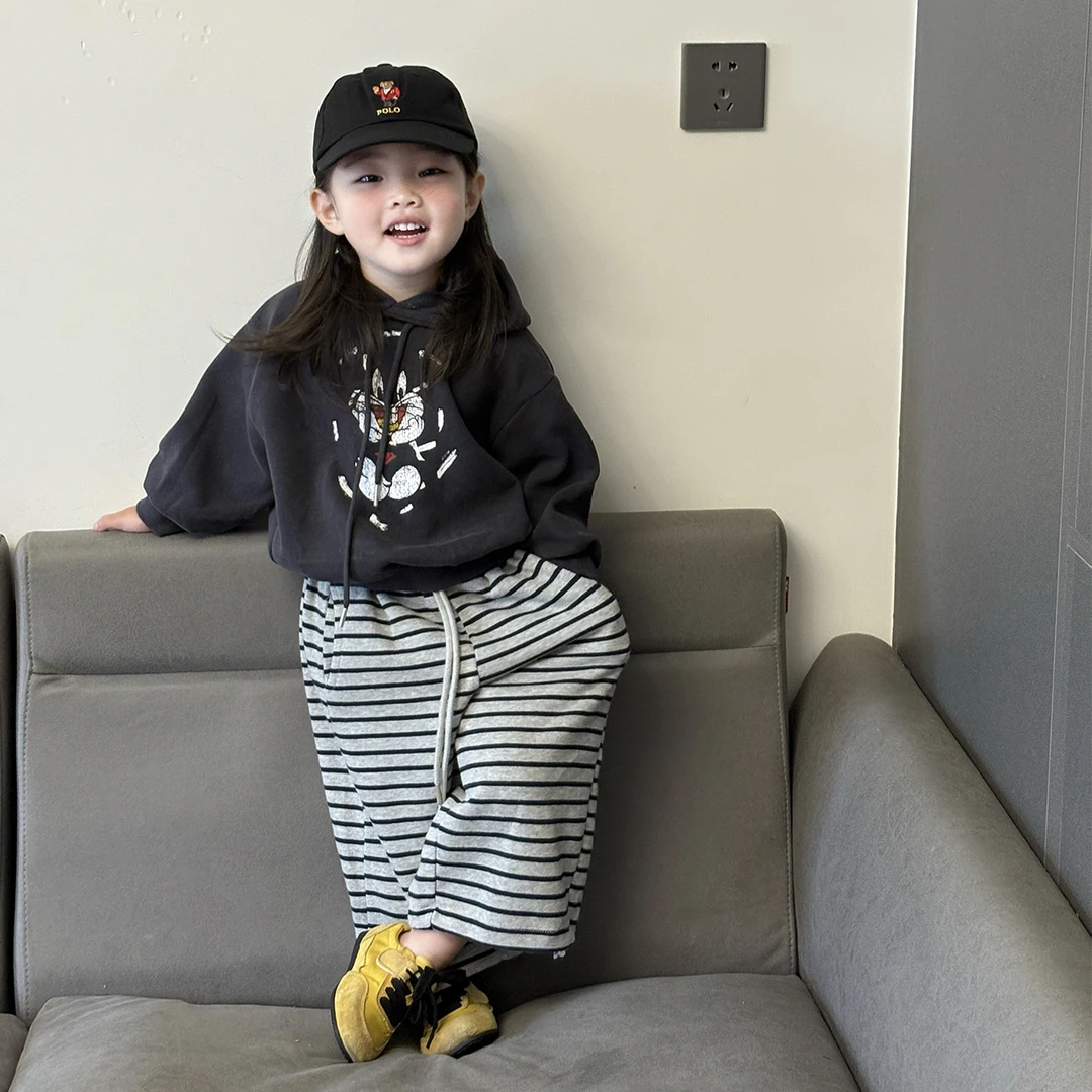 儿童运动卫衣套装2025秋季新款女童春秋裤子条纹卡通儿童洋气韩版