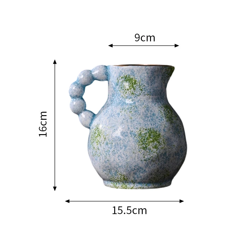 【海盐青波-法式奶壶口花瓶】法式提手花瓶陶瓷花器摆件客厅花瓶