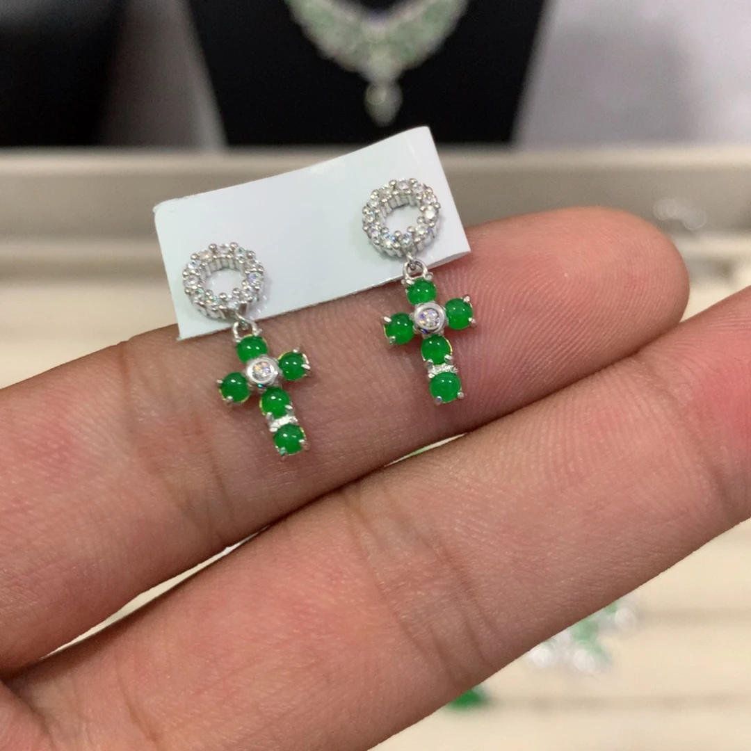 翡翠银S925镶嵌耳饰13