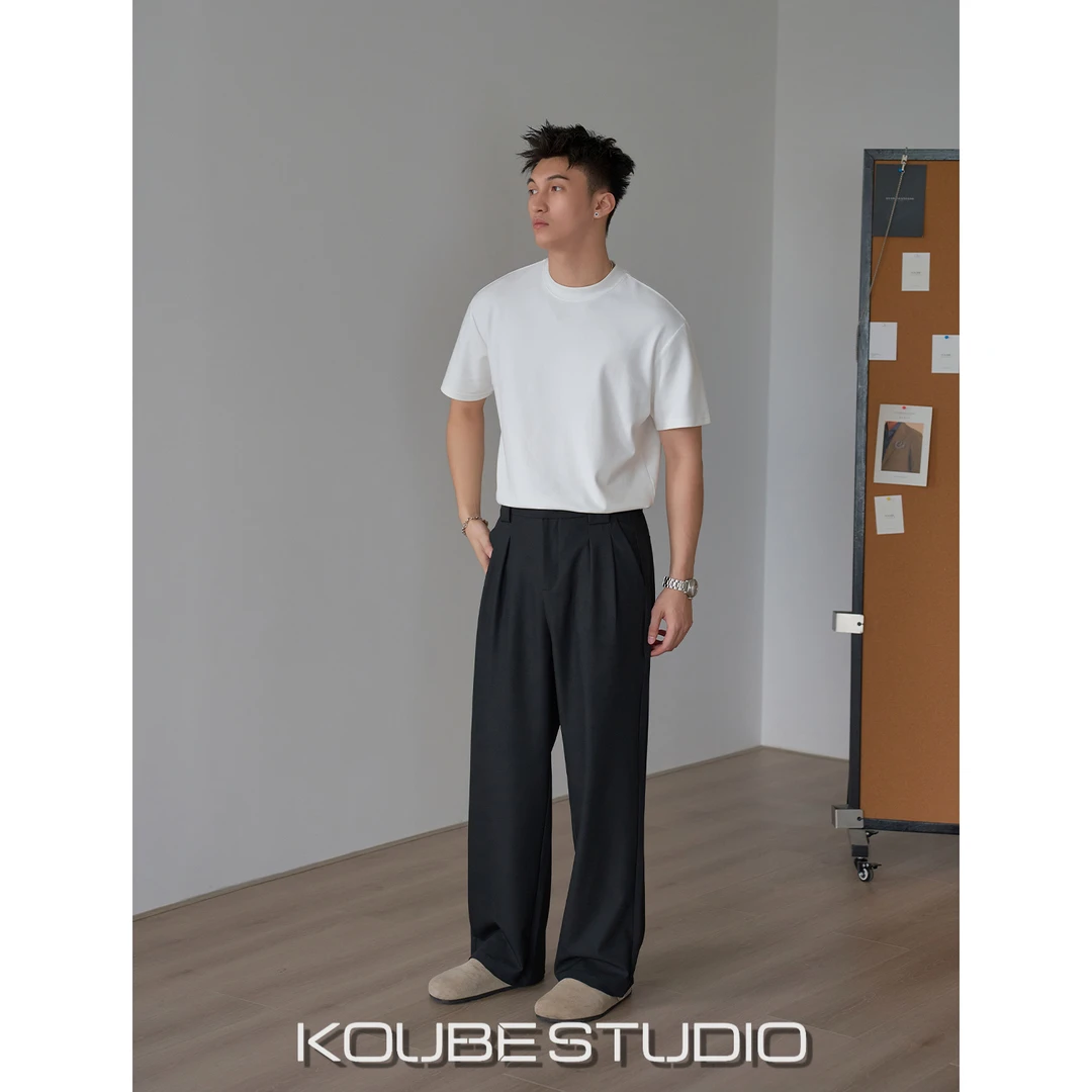 余乐制 立体褶位宽松直筒慵懒感西裤男肌理感显高显瘦高级感长裤