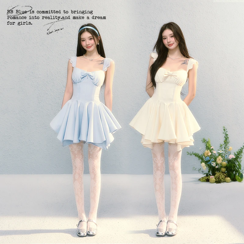 BB BLUE/怦然心动/蝴蝶结千金风收腰显瘦a字连衣裙气质法式公主裙