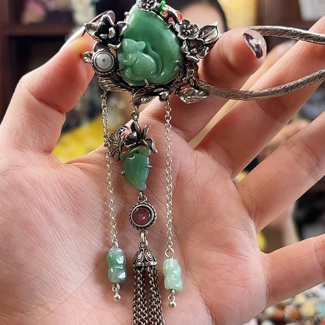 翡翠银S925镶嵌挂件