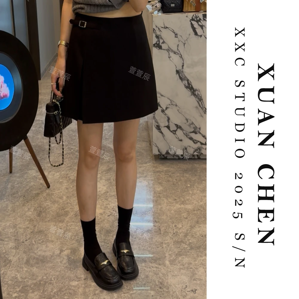 【柜台少女】早秋薄款chic风裤裙休闲风高腰通勤防走光A字短裤#8687