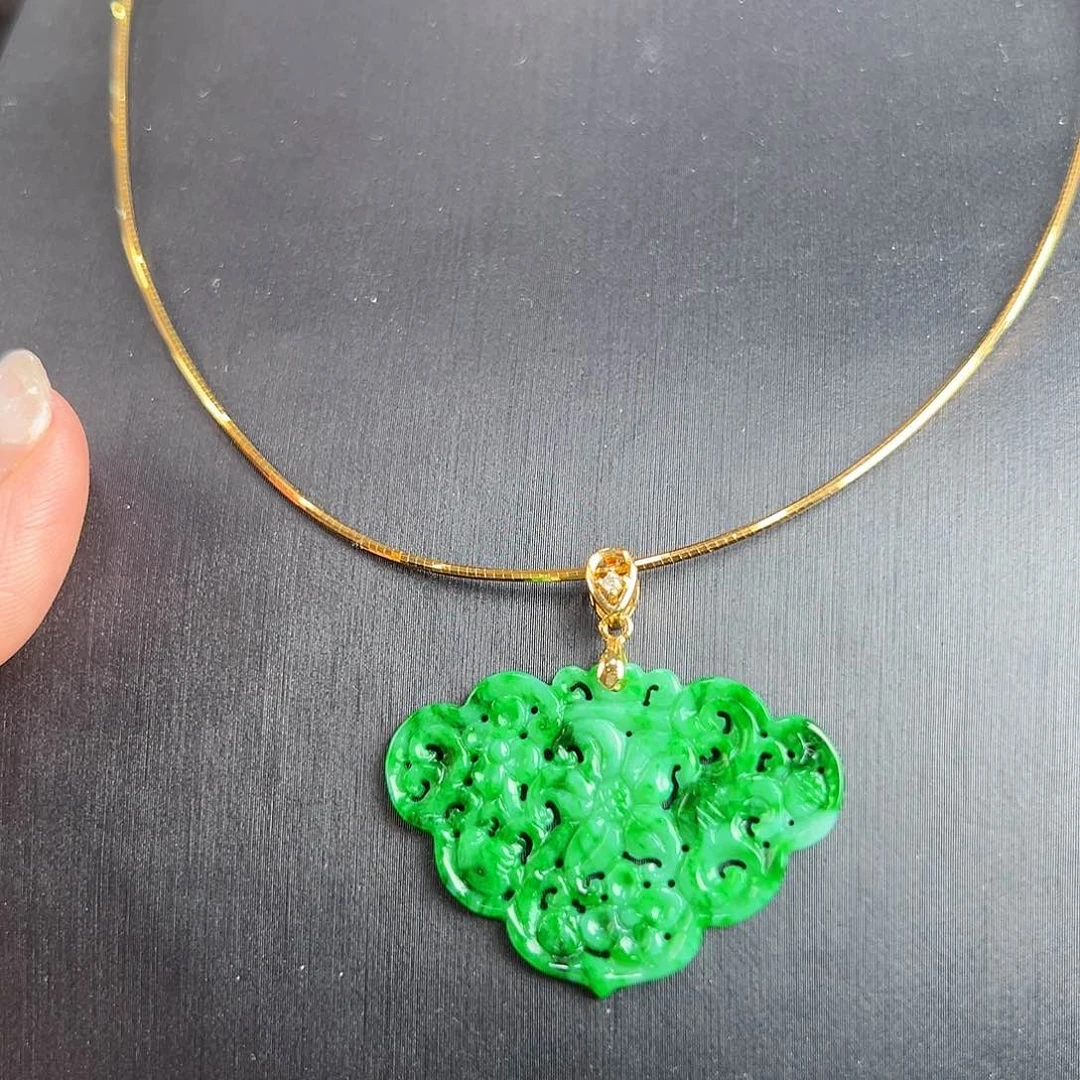 越***^翡翠银S925镶嵌颈饰吊坠