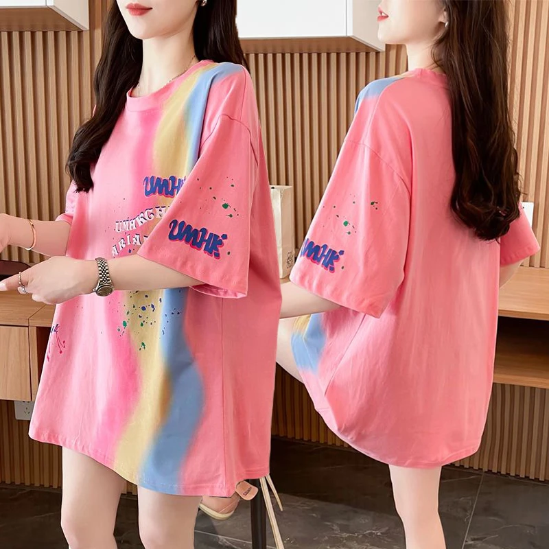 大码女装设计感印花纯棉短袖T恤女夏季新款韩版宽松百搭休闲上衣