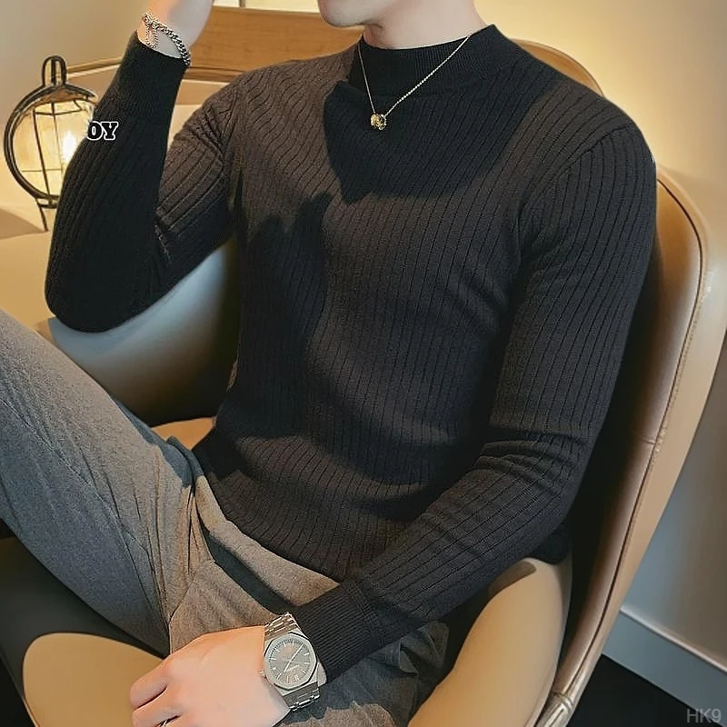 花花公子半高领毛衣修身冬季打底衫男男士加厚黑色内搭潮流针织