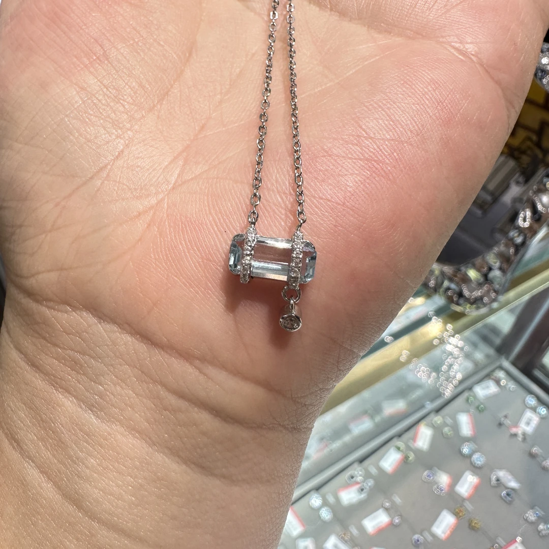 【480】 天然托帕石礼物盒子吊坠套链银s925