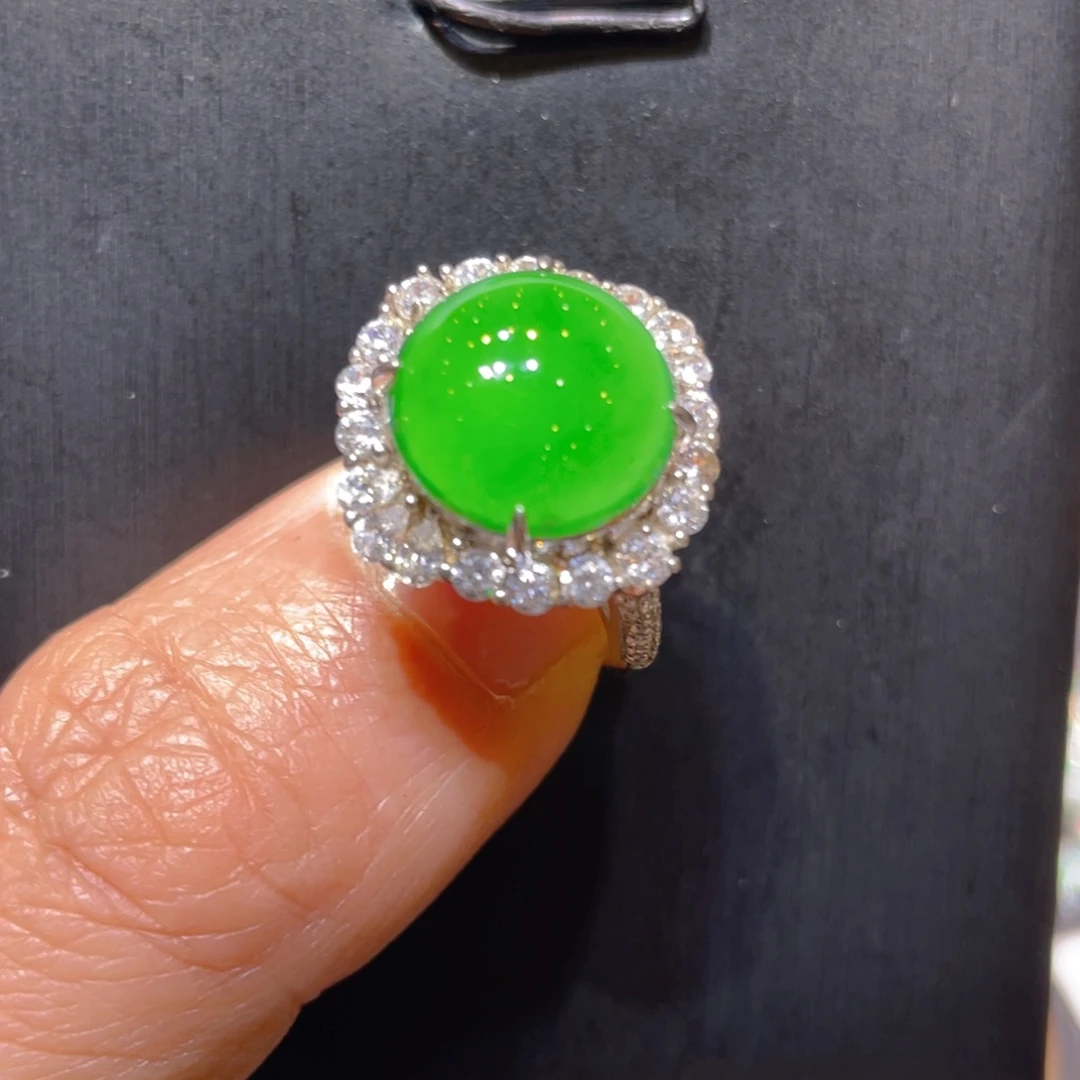 翡翠银S925镀金镶嵌颈饰戒指