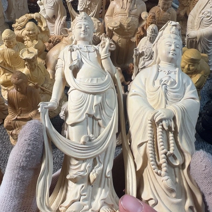 小***）木黄杨木观音摆件2个