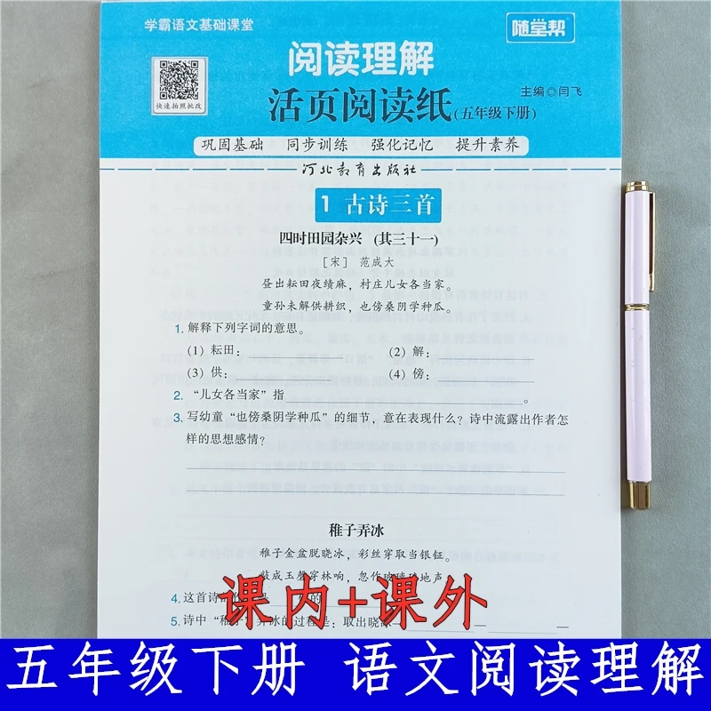 五年级下册语文阅读理解训练活页纸同步专项练习册人教版阅读理解
