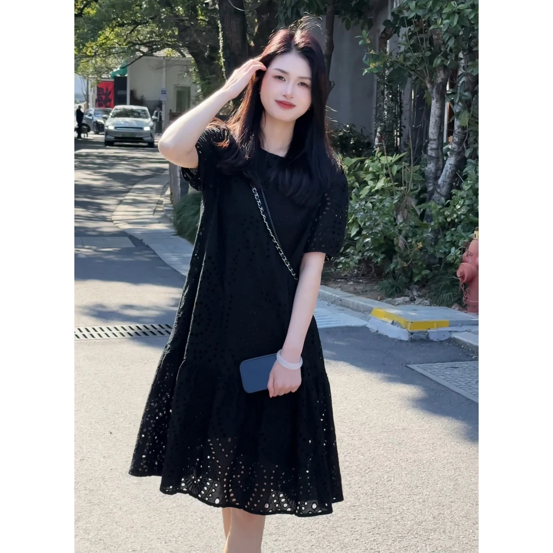 ROBELLE2025新款时尚气质休闲百搭连衣裙法式复古显瘦的小黑裙