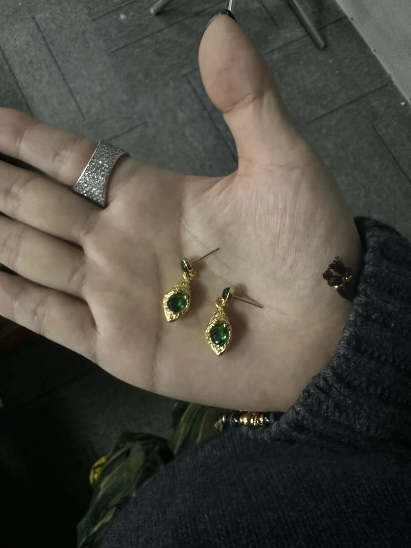 合金耳饰 【涅槃 妖姬 耳钉】黄色绿锆水滴耳钉素款潮流简