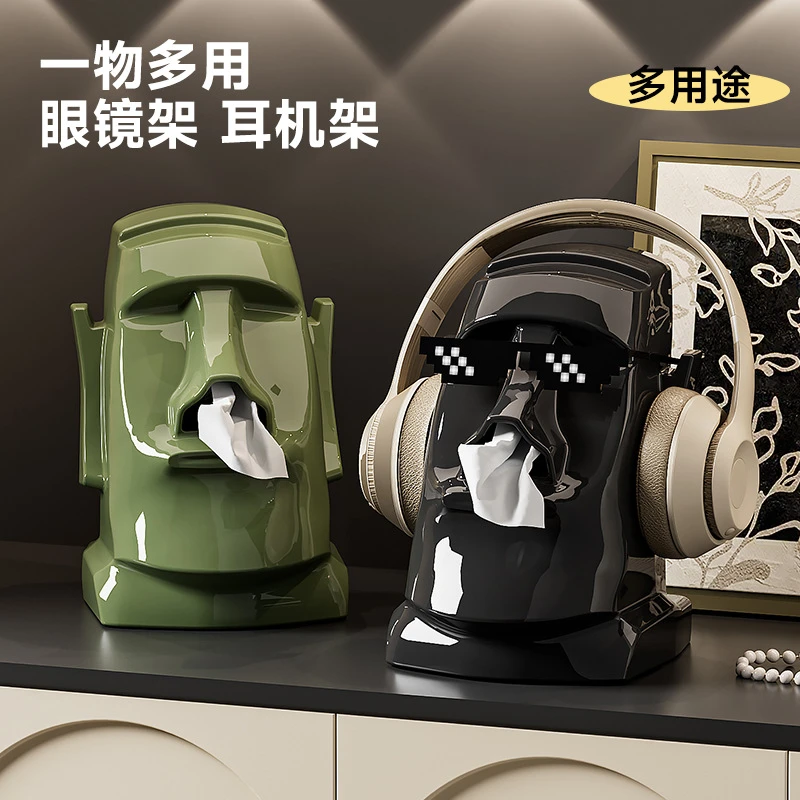 创意石膏纸巾盒多功能客厅玄关复古风摆件卧室桌面头戴式耳机支架