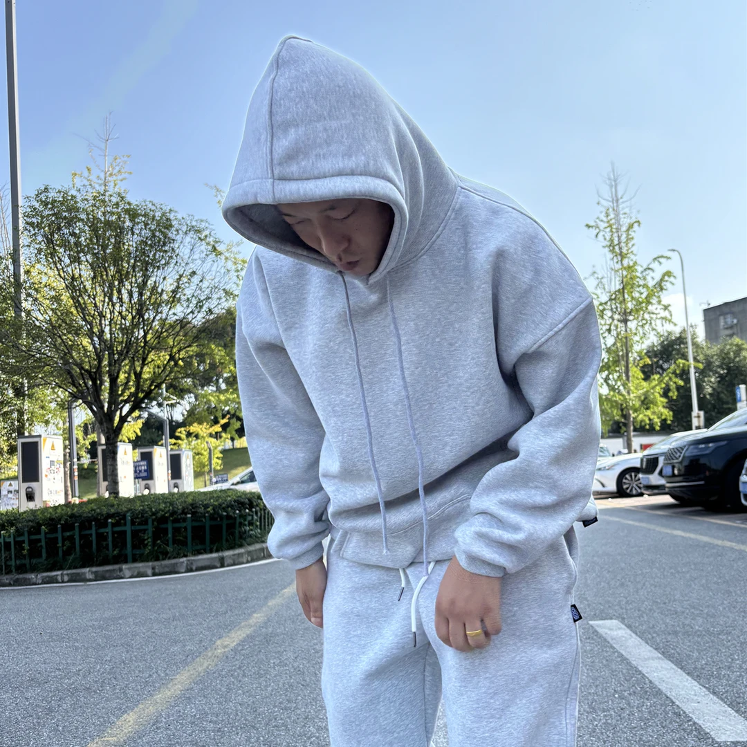 SBKZ新款重磅美式休闲卫衣卫裤加绒灰色连帽套装hiphop嘻哈街舞