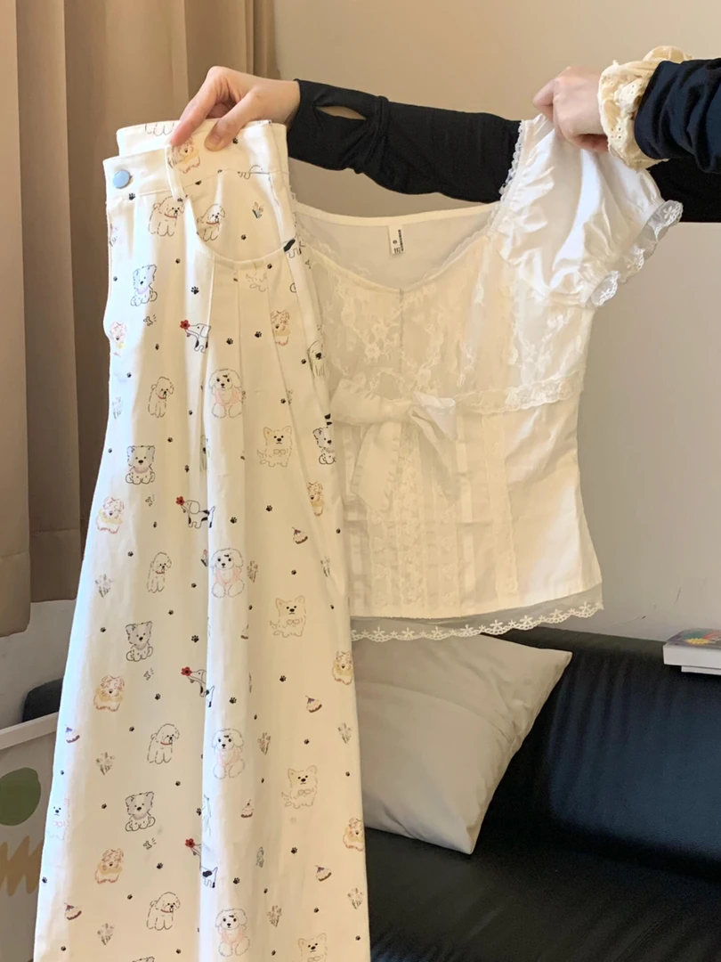 2025夏季新款韩版短袖蕾丝拼接V领衬衫搭配阔腿裤穿搭两件套套装