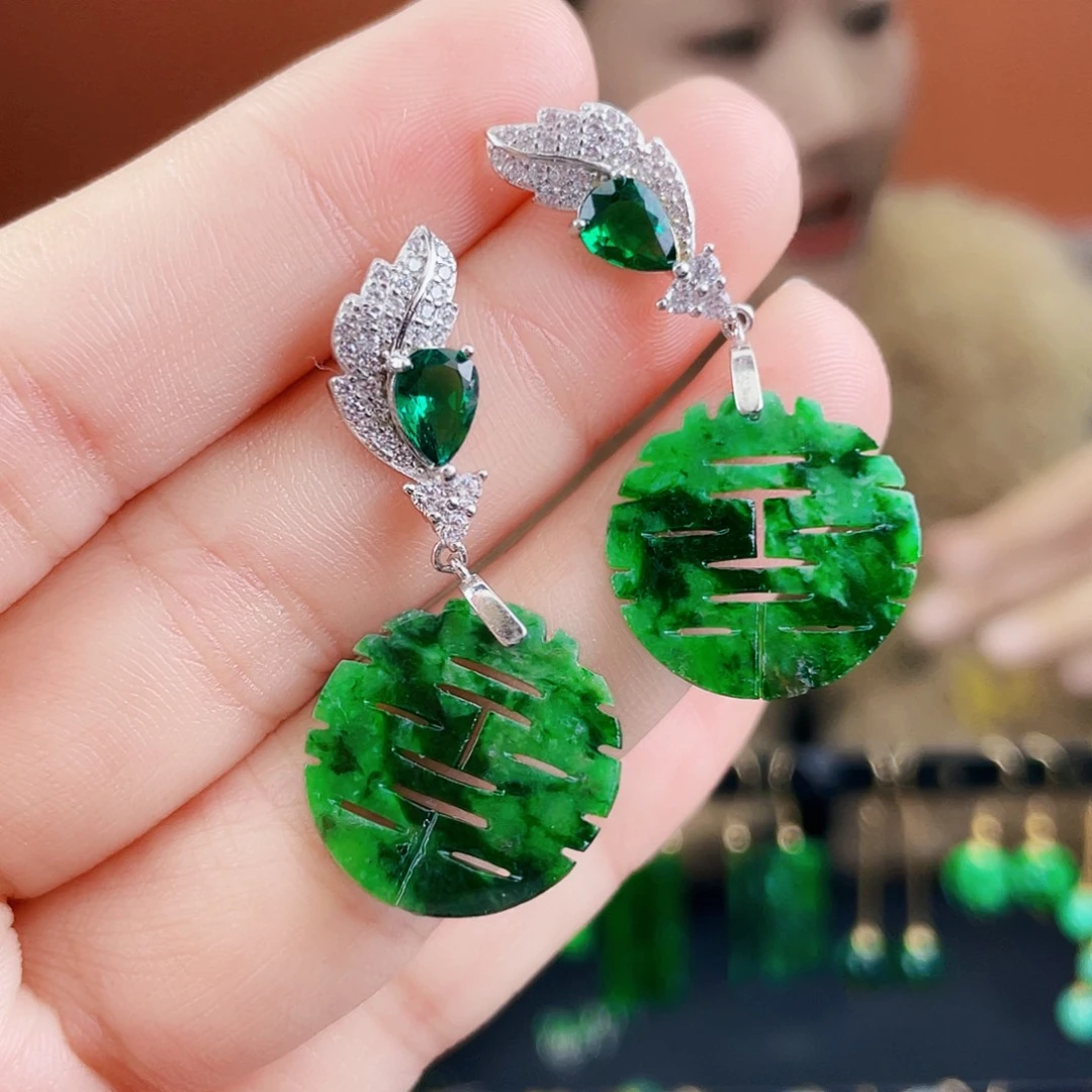 翡翠银S925镶嵌耳饰