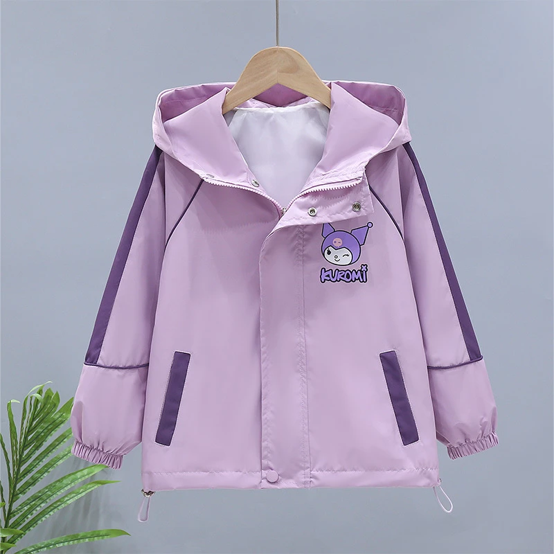 女童25新款春秋薄款洋气中大童女孩库洛米连帽女童冲锋衣春秋款