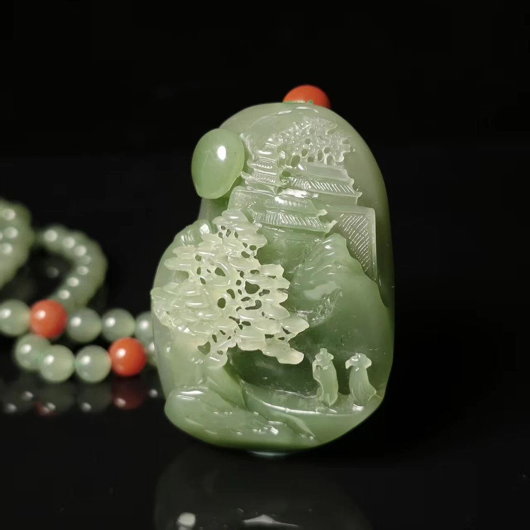 lot7019 山水牌 和田玉碧玉 51.5*37.4*17mm 81.6g