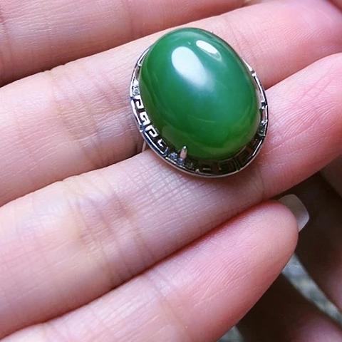 和田玉戒指银S925镶嵌