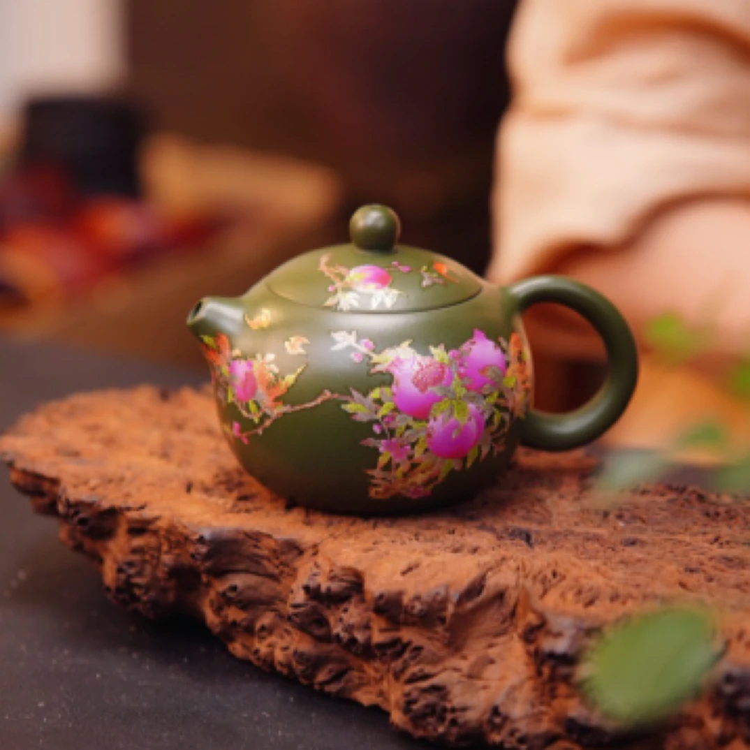 宜兴原矿紫砂 茶具 绿泥 大丰收 石榴 紫砂壶