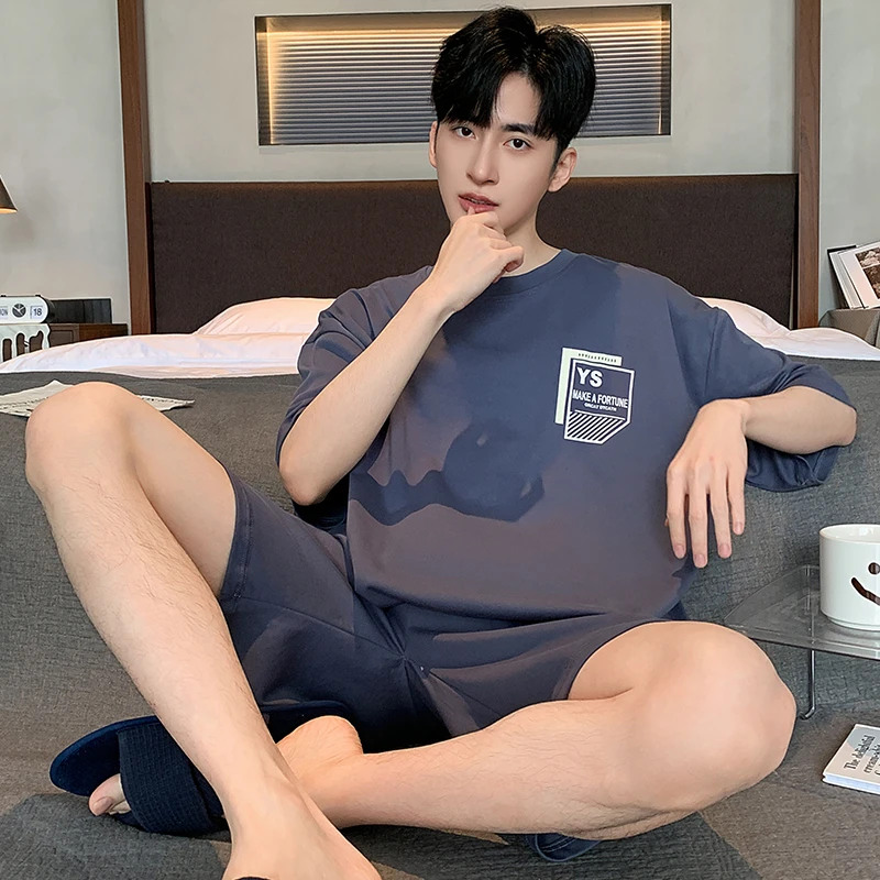 男士夏季纯棉短袖2025新款圆领学生男款夏天薄款家居服套装可外穿