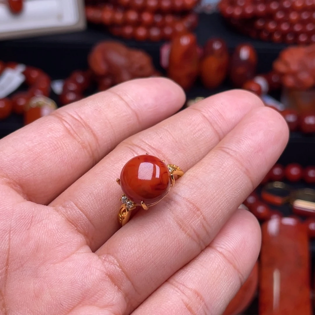 南红玛瑙珠宝奇石银S925镶嵌?*耳钉