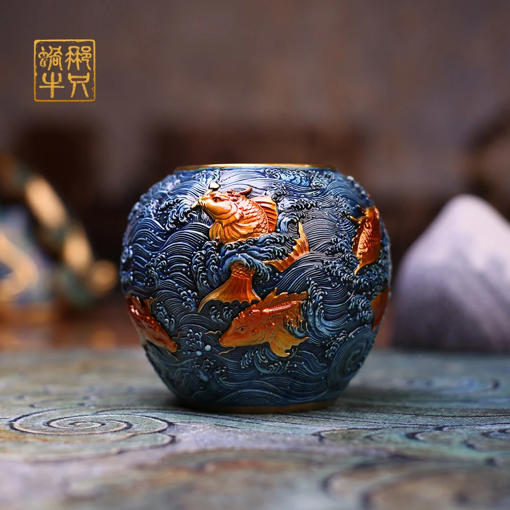 那只蜗牛 11#九鱼闹海钵彩铜铜器居家玄关办公室书房摆件铜工艺品