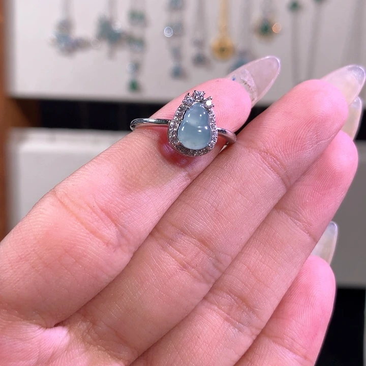 翡翠戒指银S925镶嵌569蓝