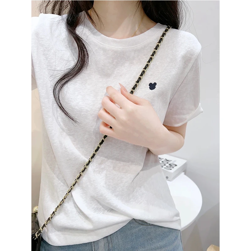 2025夏季新款雪花棉短袖t恤女休闲简约圆领百搭显瘦薄款透气上衣