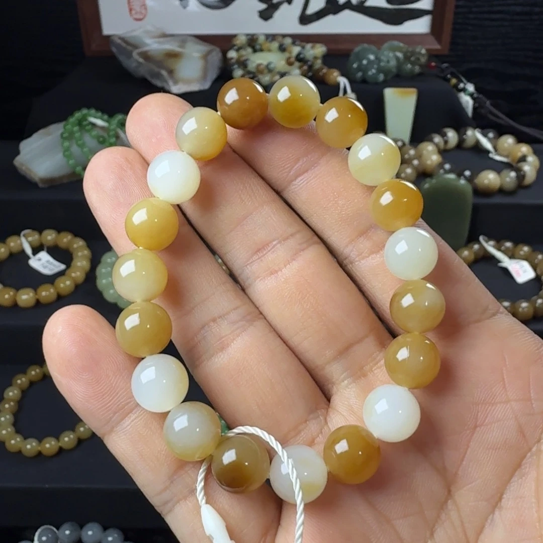 和田玉未镶嵌手链（NGTC国检证书）新疆且末金山糖白卡10