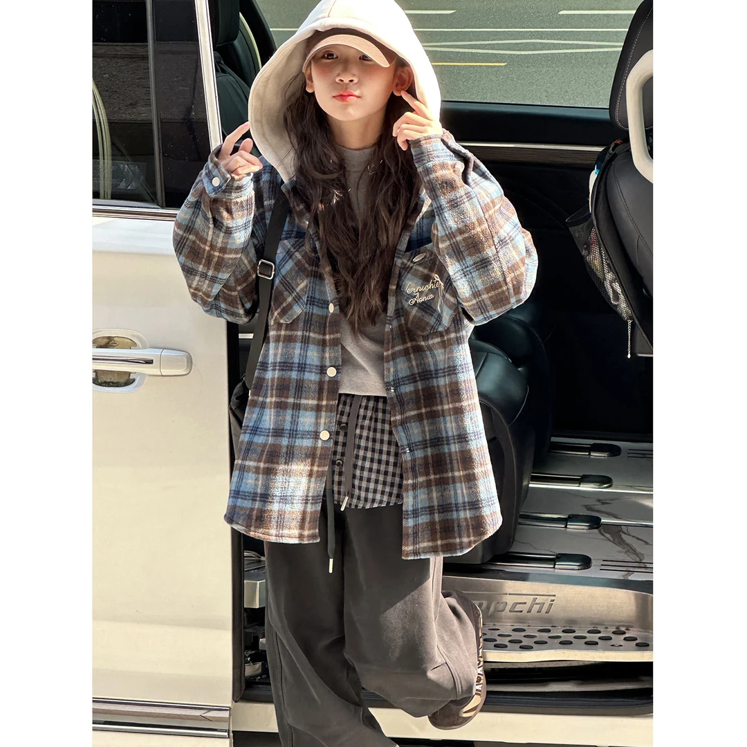 K30075孙小美假两件女童毛呢外套秋冬装2025新款大童儿童加厚外套