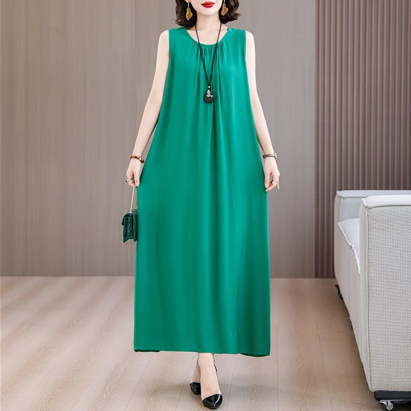 妈妈夏季沙滩裙子显瘦新款无袖背心棉绸连衣裙女气质宽松度假长裙