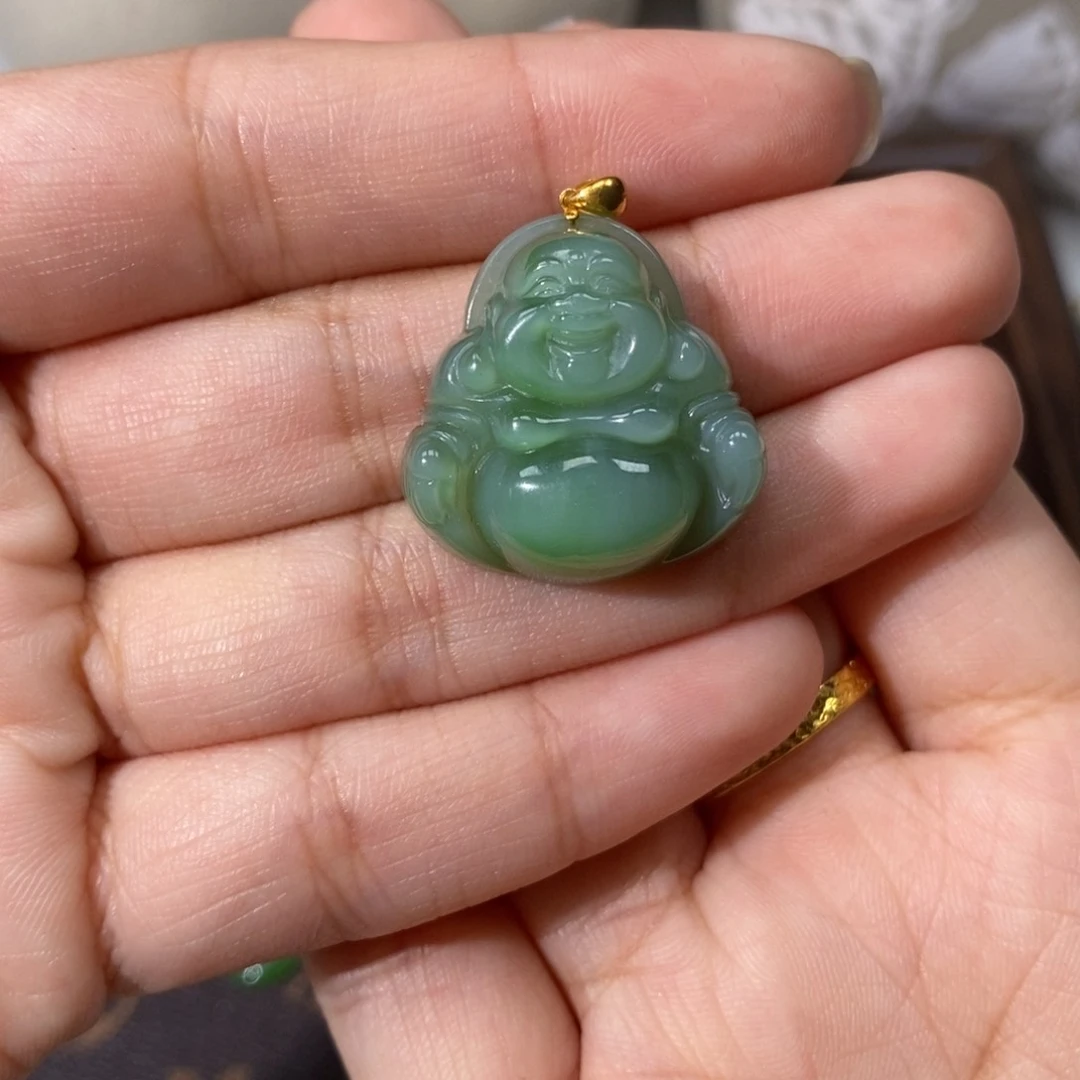 和田玉（碧玉）18K金镶嵌吊坠(赠链)