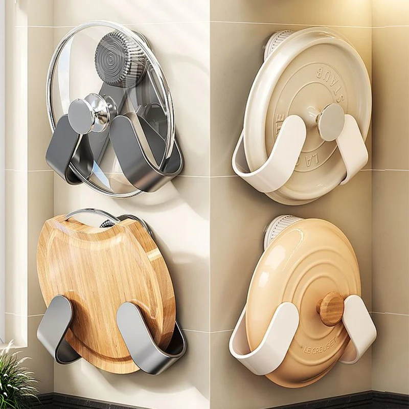 吸盘旋转锅盖架免打孔壁挂式厨房多功能置物架砧板菜板挂钩放置器