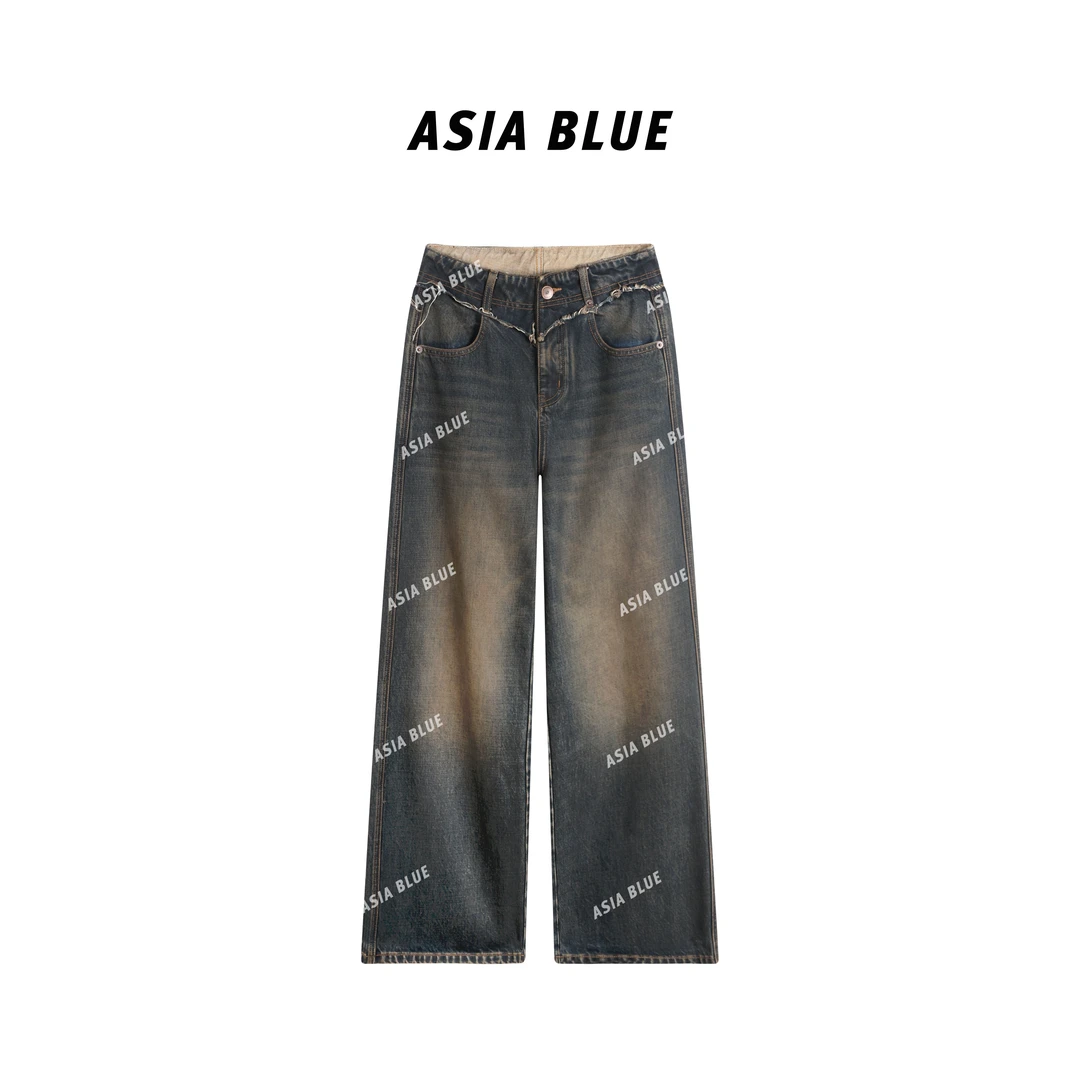 【ASIA BLUE】· 麦芽 ·秋季无弹复古毛边设计直筒拖地牛仔裤YW70011