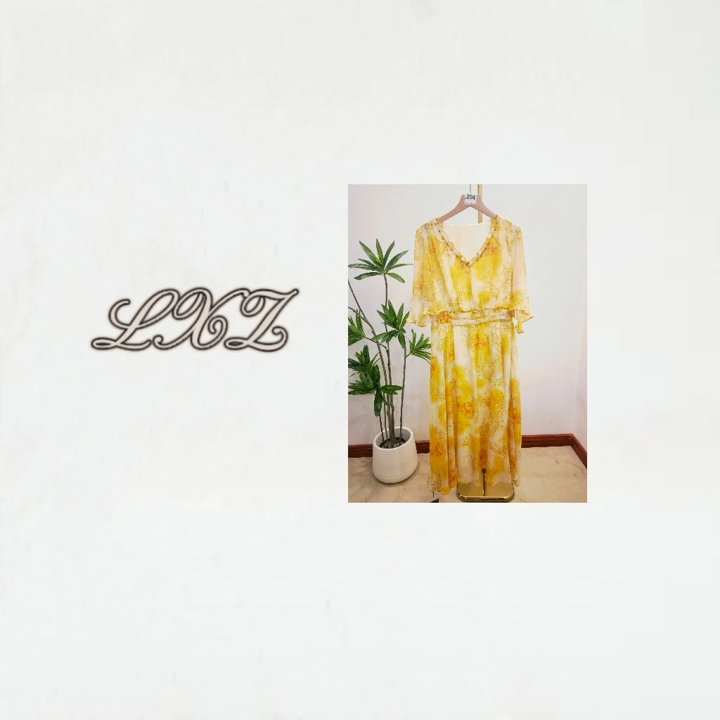 204-桑蚕丝连衣裙黄色百搭夏季时尚
