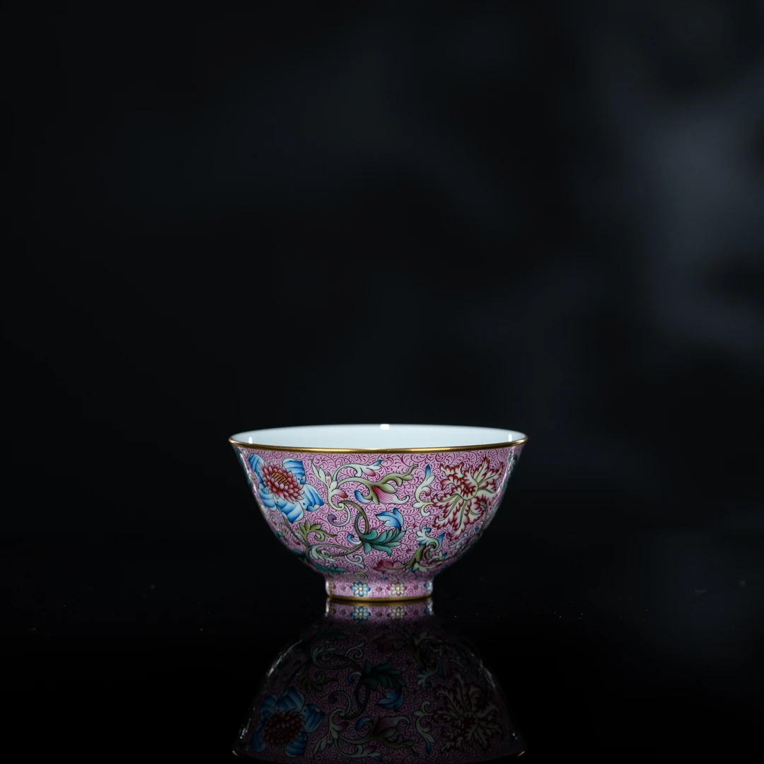 溢珍堂 粉地花卉撇口杯 160cc 瓷器茶周边茶具