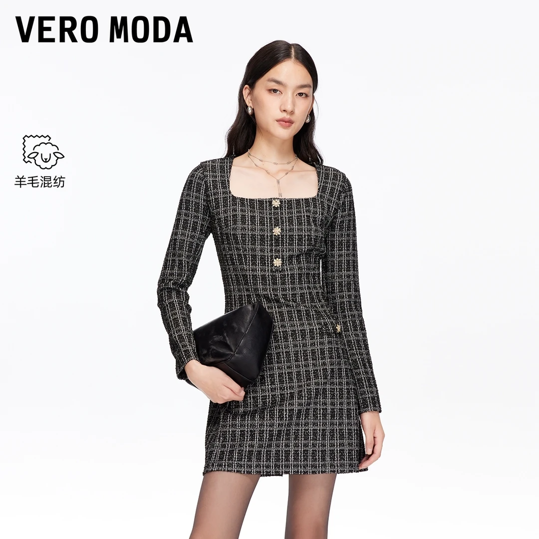 Vero Moda连衣裙2025秋冬新款含绵羊毛收腰短裙小香风325461002