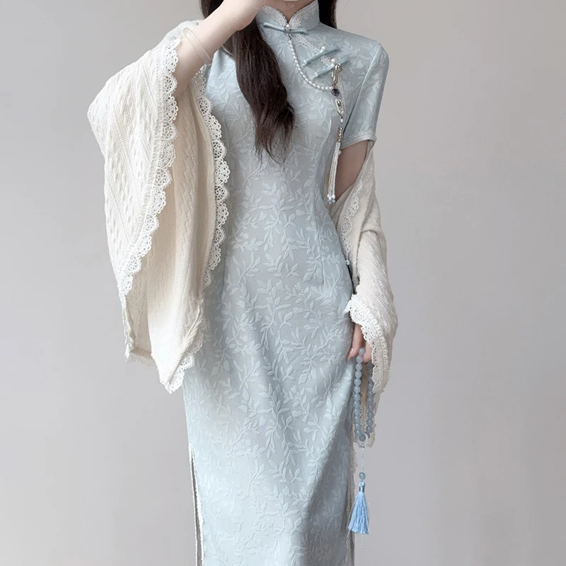 汀玥苓月白风清旗袍欧若风改良年轻款国风少女春夏新中式蓝色修身