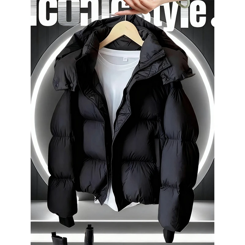 2025新款气质百搭纯色设计感潮流连帽上衣复古时尚高级感棉服女